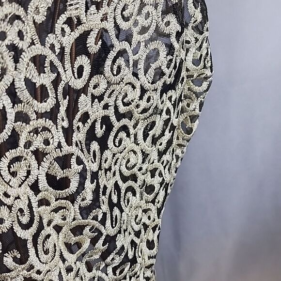 Alex Evenings Dressy embroidered Gold Shimmer Glam Open Jacket Holiday - Picture 8 of 9
